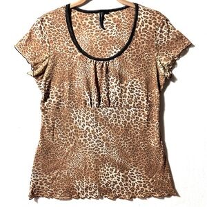 Vintage Y2K S Small Top 90's‎ 00's Babydoll Layered Ruched Cheetah Leopard
